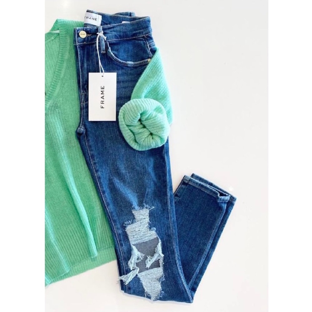 FRAME Le High Distressed Skinny Jeans